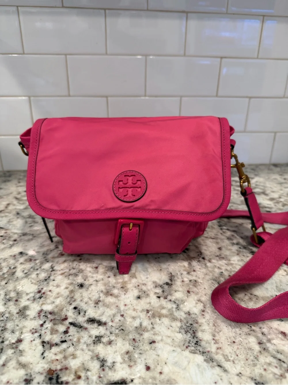 Tory Burch Hot Pink Crossbody Nylon Shoulder Bag